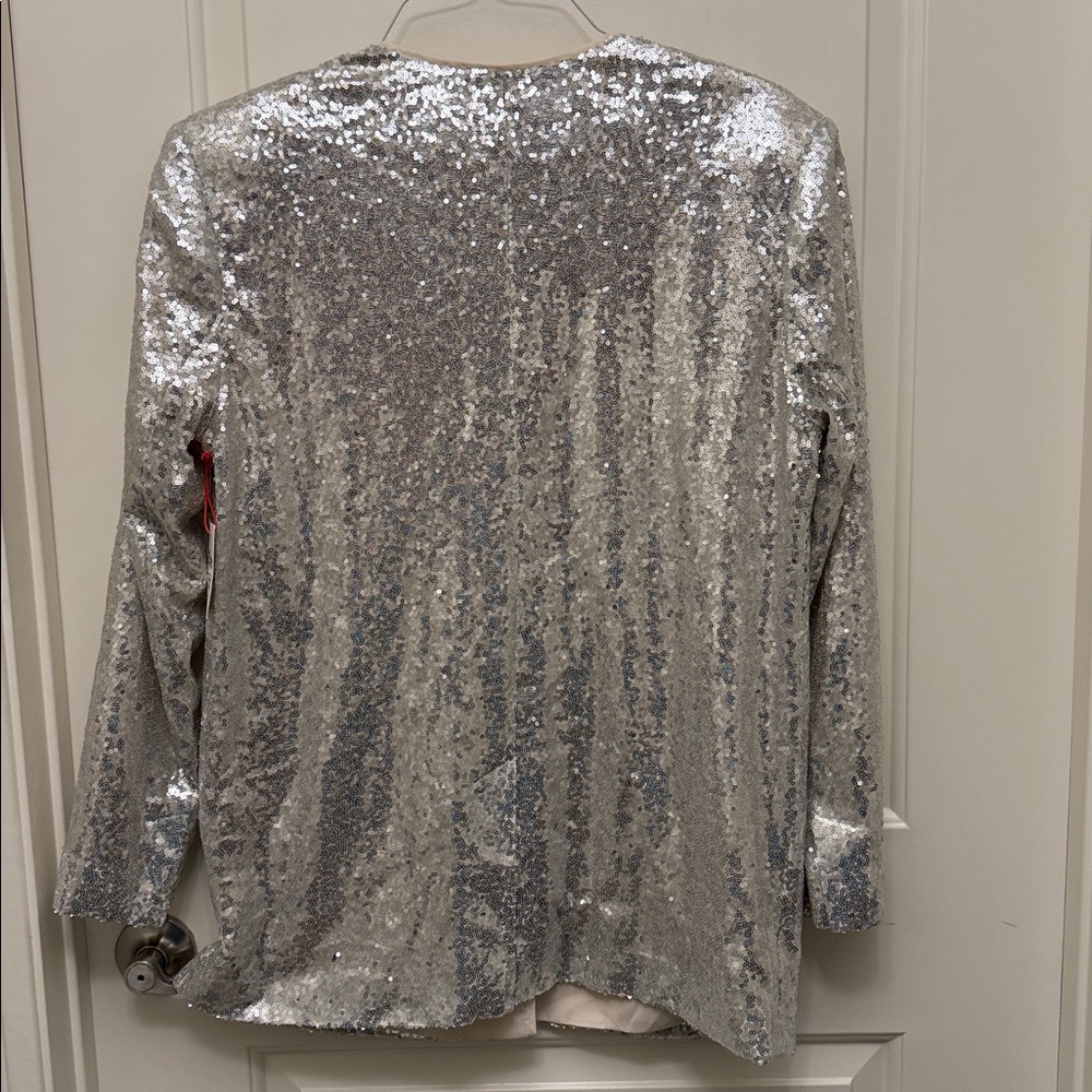 NWT Open Edit Silver Sequin Blazer Jacket NWT - image 5
